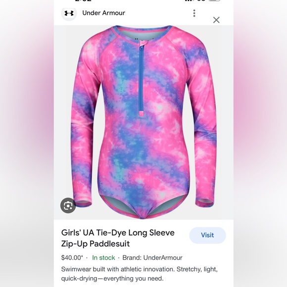 UNDER ARMOUR / Long Sleeve , TieDye 💗💙, Zip Front , Swim / Paddlesuit/ Leotard - Picture 2 of 8